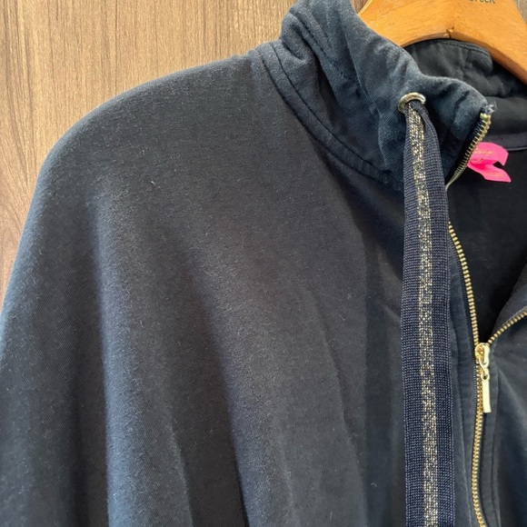 Lilly Pulitzer Large Lesha Sweatshirt Long Sleeve Popover half zip black - Picture 3 of 13